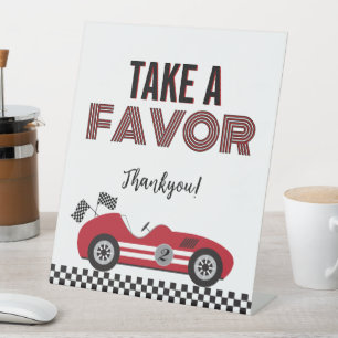 Two Fast Red Race Car Take A Favor Birthday Sign