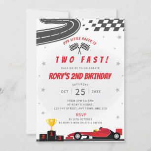 Two Fast Red Racing Car 2nd Birthday Party Invite