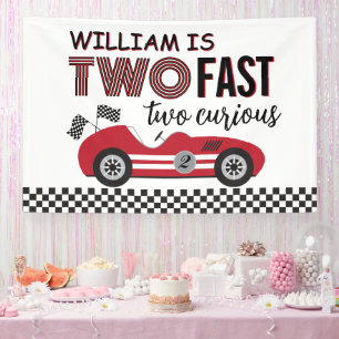 Two Fast Red Racing Car Second Birthday Banner