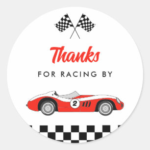 Two Fast Red Vintage Race Car Boy 2nd Birthday Classic Round Sticker