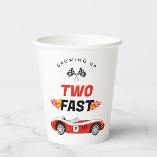 Two Fast Red Vintage Race Car Boy 2nd Birthday Paper Cups