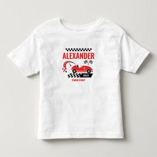 Two fast red vintage race car theme boy's birthday toddler t-shirt