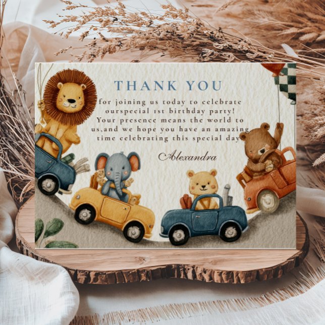 Two Fast Safari Animals 2nd Birthday Thank You Card (Creator Uploaded)