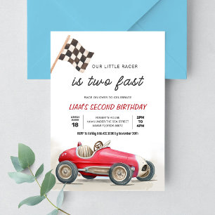 TWO Fast Vintage Race Car 2nd Birthday Invitation