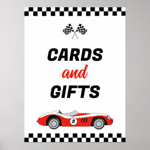 Two Fast Vintage Race Car Birthday Cards And Gifts Poster