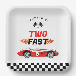 Two Fast Vintage Race Car Boy Birthday Paper Plate