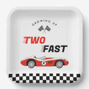 Two Fast Vintage Red Race Car Boy Birthday Paper Plate