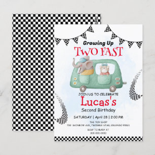 Two Fast wild Elephant race car 2nd Birthday Party Postcard