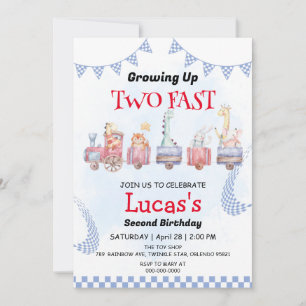 Two Fast wild jungle Race Car 2nd Birthday Party Invitation