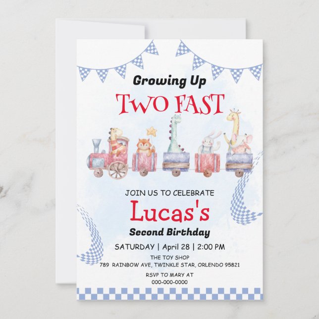 Two Fast wild jungle Race Car 2nd Birthday Party  Invitation (Front)