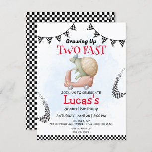 Two Fast wild turtle bicycle 2nd Birthday Party  Postcard