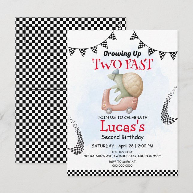 Two Fast wild turtle bicycle 2nd Birthday Party  Postcard (Front/Back)