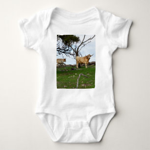 Two Fawn Highland Cows in Peaceful Country Lands, Baby Bodysuit