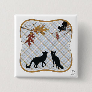 Two Fectching Foxes 2 Inch Square Button