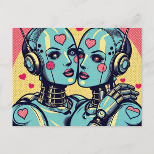 Two Female Robots in Love Postcard