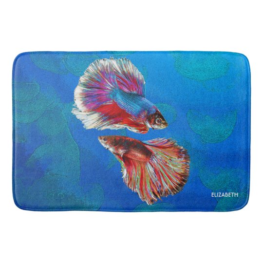 Two Fighting Psychedelic Colourful Fish Bath Mat