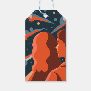 Two Figures Contemplating an Abstract Cosmic Scene Gift Tags