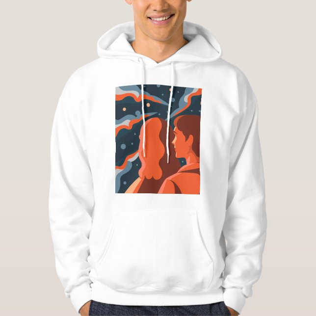 Two Figures Contemplating an Abstract Cosmic Scene Hoodie (Front)