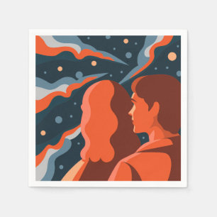 Two Figures Contemplating an Abstract Cosmic Scene Napkin
