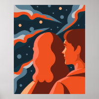 Two Figures Contemplating an Abstract Cosmic Scene