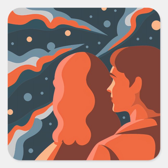 Two Figures Contemplating an Abstract Cosmic Scene Square Sticker (Front)