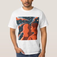 Two Figures Contemplating an Abstract Cosmic Scene
