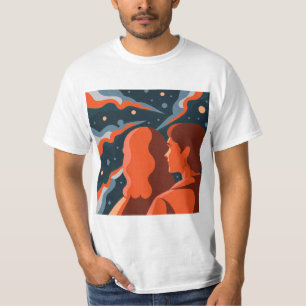 Two Figures Contemplating an Abstract Cosmic Scene T-Shirt