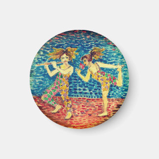 Two figures in colourful harlequin-patterned attir magnet