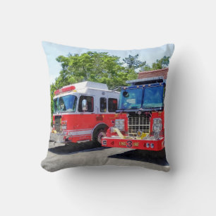 Two Fire Engines in Front of Firehouse Throw Pillow