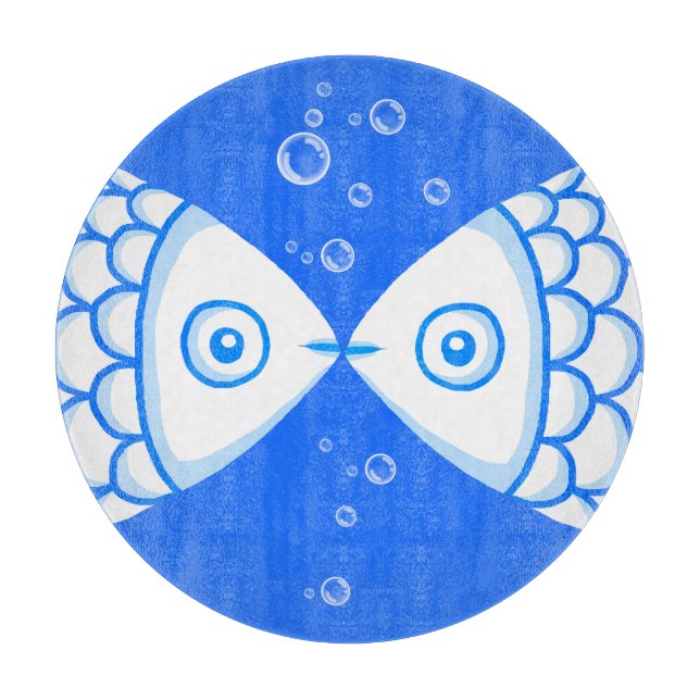 Two Fish Pisces Blue White Abstract Pattern Cutting Board (Front)