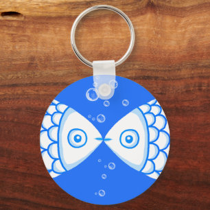 Two Fish Pisces Blue White Abstract Pattern Keychain