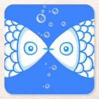 Two Fish Pisces Blue White Abstract Pattern