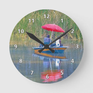 Two Fishermen at the Lake Round Clock