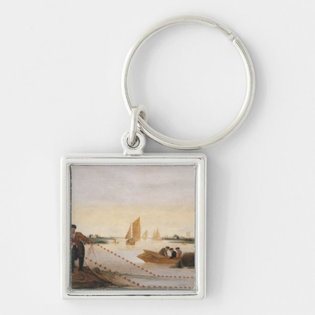 Two Fishermen Pulling in their Nets Keychain (Front)