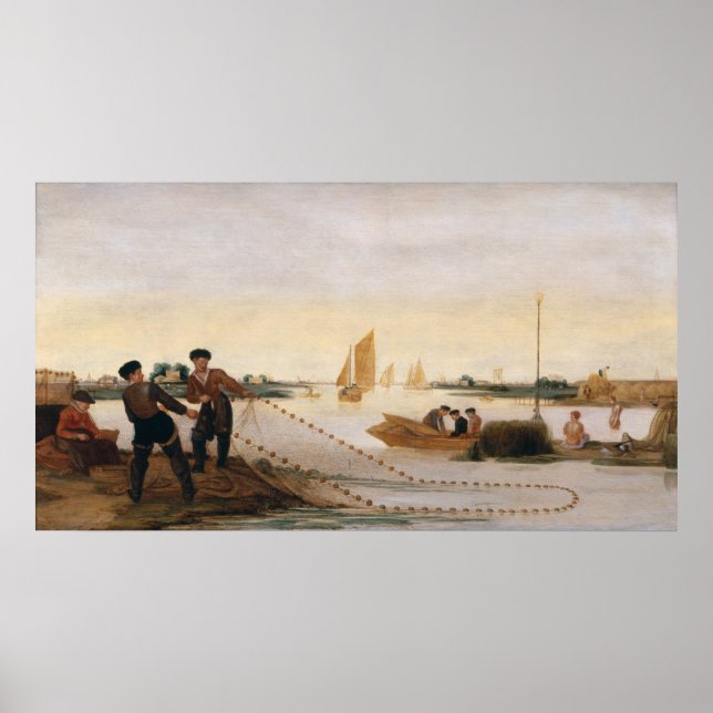 Two Fishermen Pulling in their Nets Poster (Front)