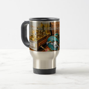 Two Fishing Reels in Vintage Setting - Personalize Travel Mug