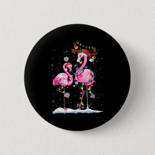Two Flamingo With Santa Hat And Lights Merry Chris 2 Inch Round Button