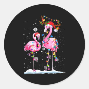 Two Flamingo With Santa Hat And Lights Merry Chris Classic Round Sticker