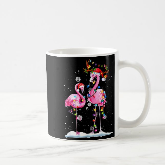 Two Flamingo With Santa Hat And Lights Merry Chris Coffee Mug (Right)