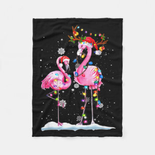 Two Flamingo With Santa Hat And Lights Merry Chris Fleece Blanket