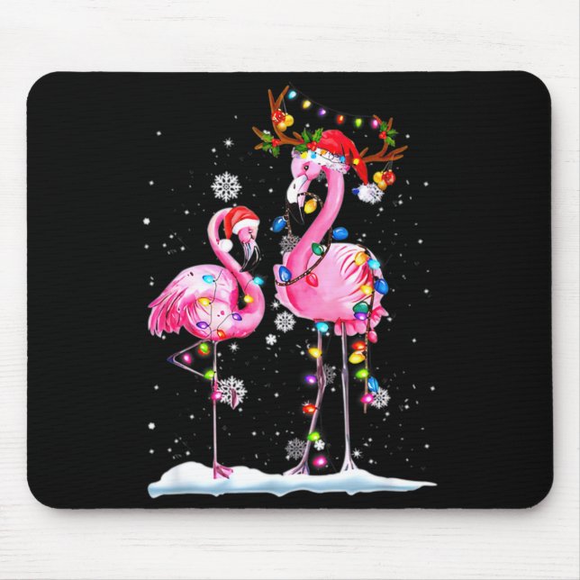 Two Flamingo With Santa Hat And Lights Merry Chris Mouse Pad (Front)