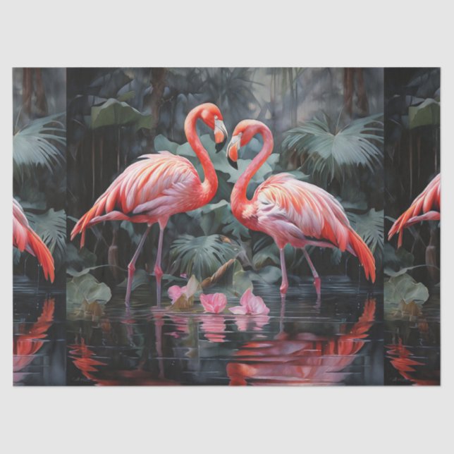 Two Flamingoes Decoupage Tissue Paper (Front)