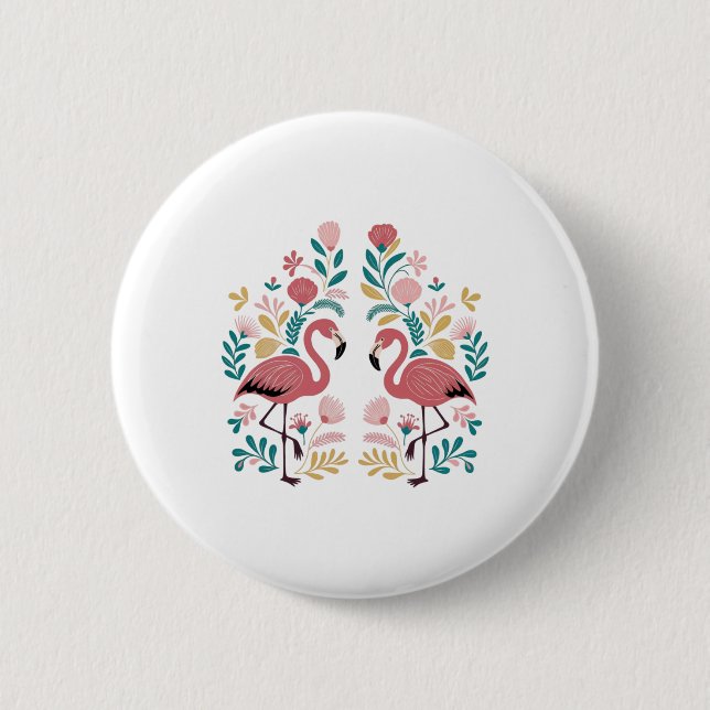 Two Flamingos Sticker  2 Inch Round Button (Front)