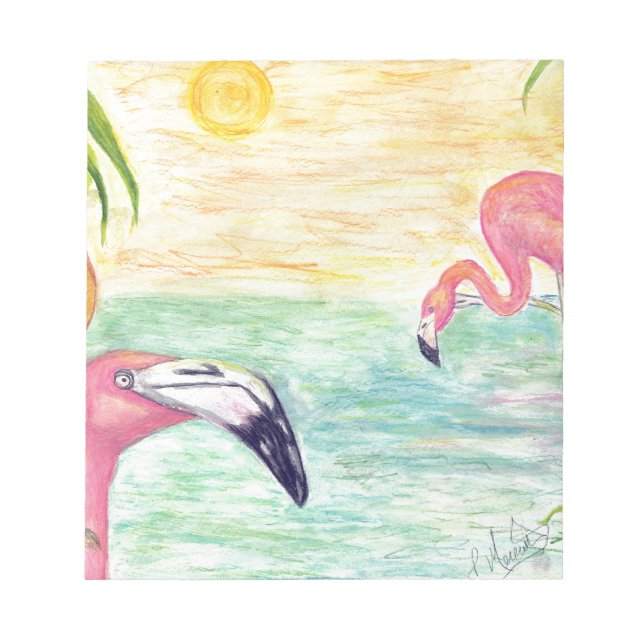 Two Florida Flamingos Watercolor Art Notepad (Front)