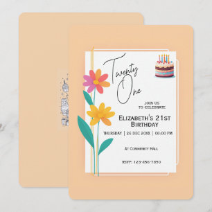 Two Flowers with Cake Birthday Invitation Card