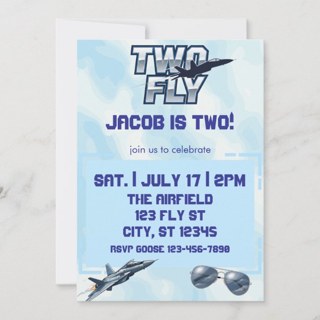 TWO Fly, Jet 2nd Birthday Invitation (Front)
