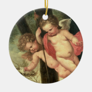 Two Flying Cherubs, holding the Crown of Thorns an Ceramic Ornament