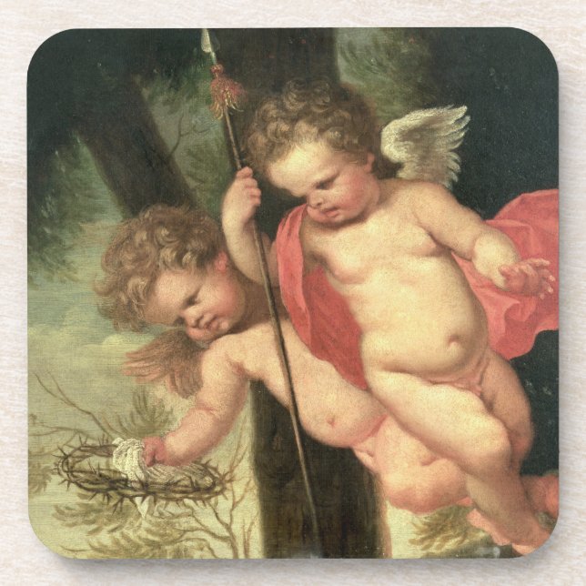 Two Flying Cherubs, holding the Crown of Thorns an Coaster (Front)