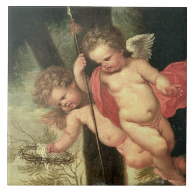 Two Flying Cherubs, holding the Crown of Thorns an Tile (Front)
