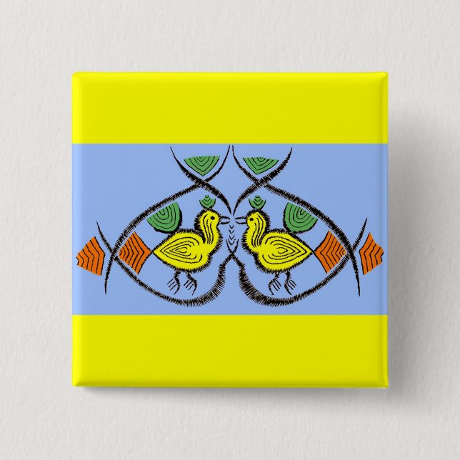 two folk art birds 2 inch square button (Front)